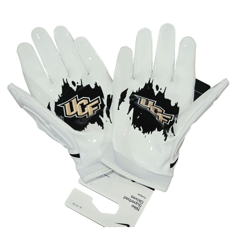 Nike Superbad UCF Knights Football Gloves Mens XL White Black Gold New IM7096